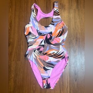 Kikirio Multicolor Reversible One-Piece Swimsuit XS Pink Abstract Racerback NWT